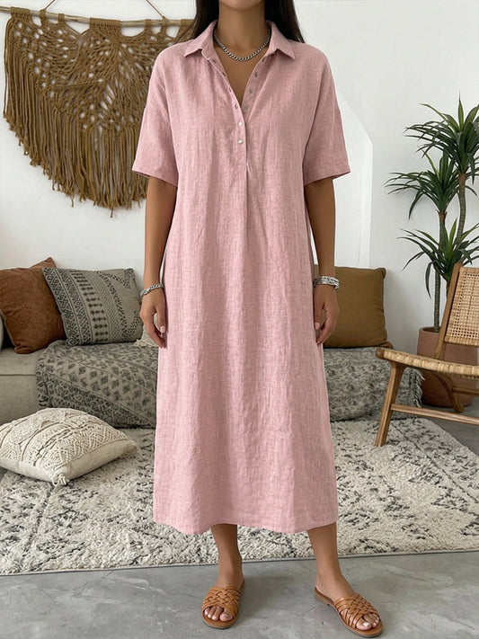 Cotton Linen Polo Dress with Casual Short-Sleeve Summer Dress