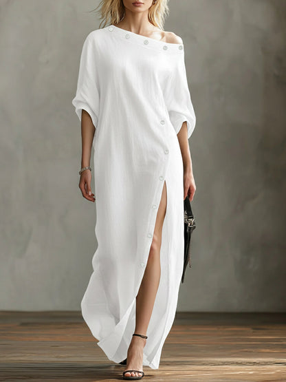 Linen and Cotton Off-the-Shoulder Dress