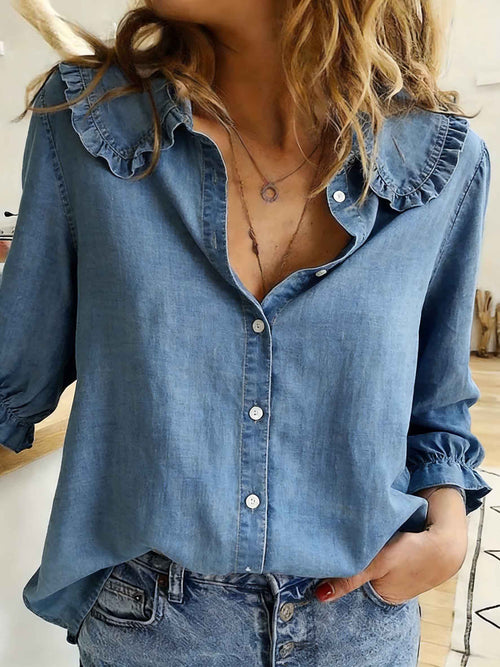 Denim Loose Peter Pan Collar Half Sleeve Blouses