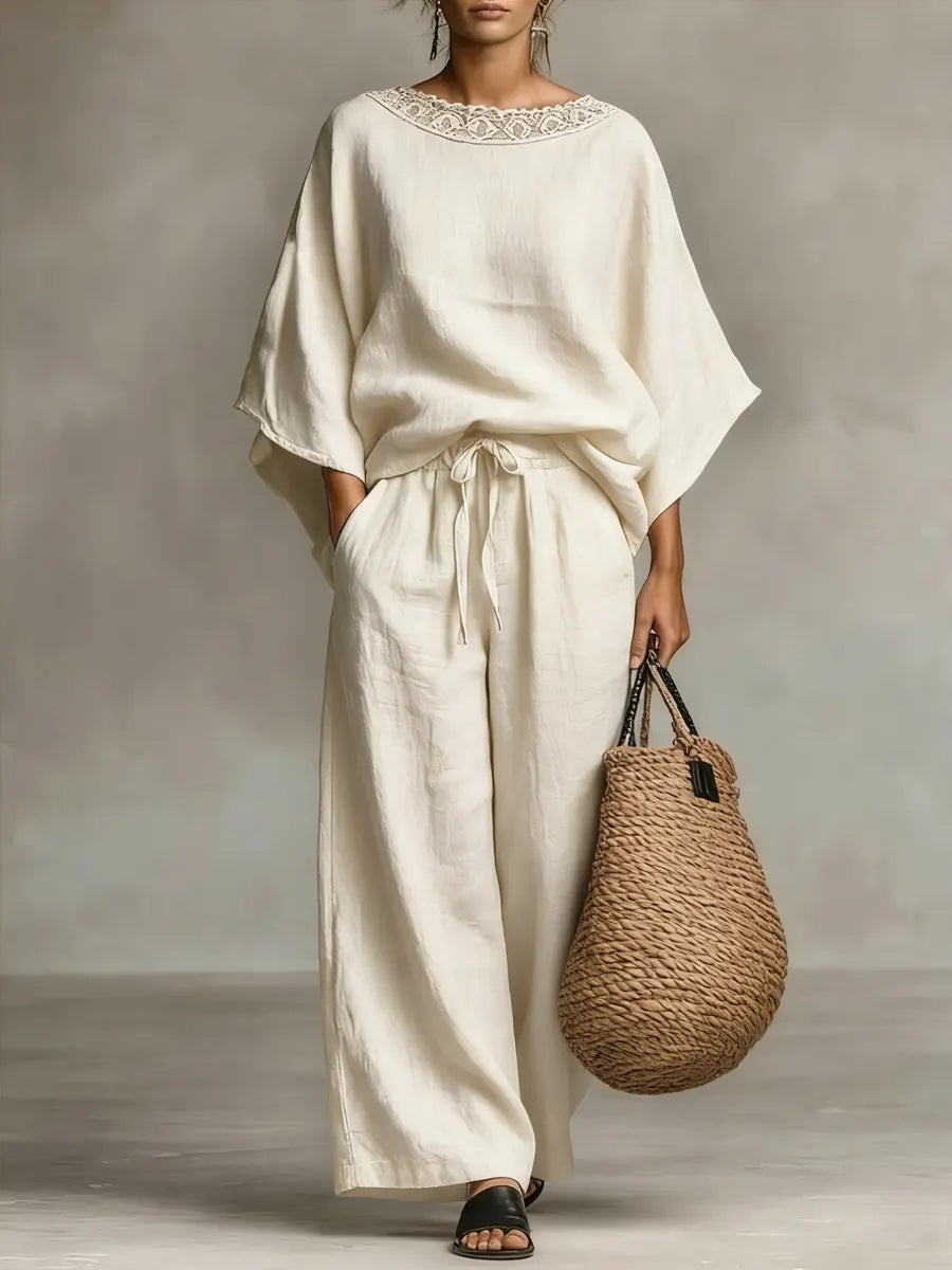Lace Collar Cotton and Linen Dress