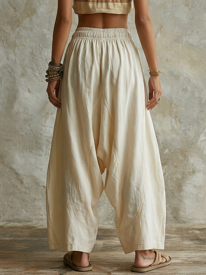 Beige High Waist Drawstring Wide-Leg Baggy Pants