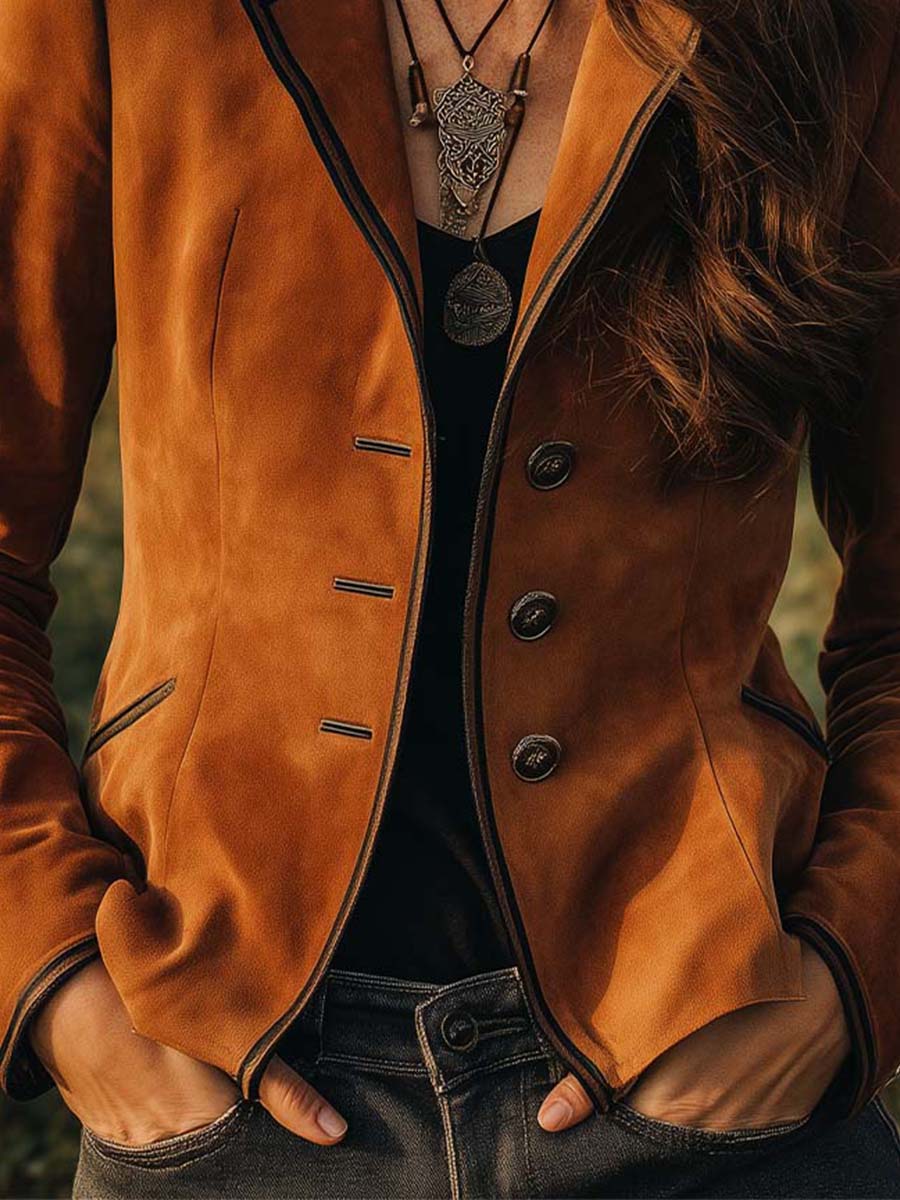 Bohemian Button-Down Microsuede Blazer