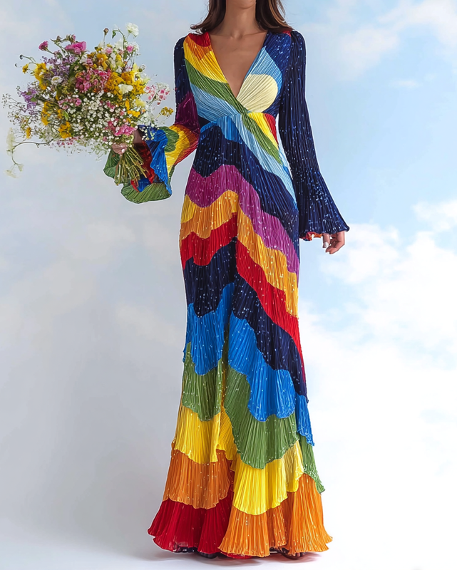 Vibrant Summer Rainbow-Colored Maxi Dress 3960