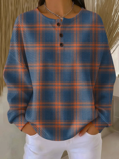 Plaid Print Casual Cotton Buttoned Cardigan Sweater