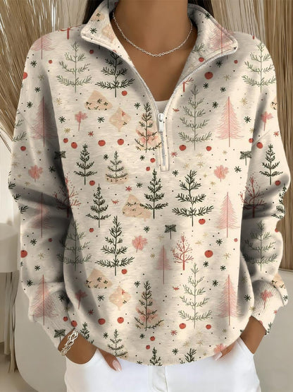 Christmas Tree Art Print Buttoned Cardigan Sweater