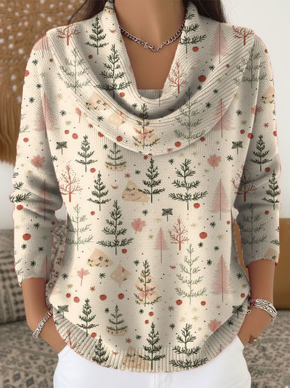 Christmas Tree Art Print Buttoned Cardigan Sweater