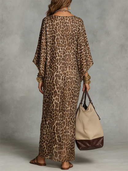 Retro-Sexy Animal Print V-Neck Loose-Fit Dress