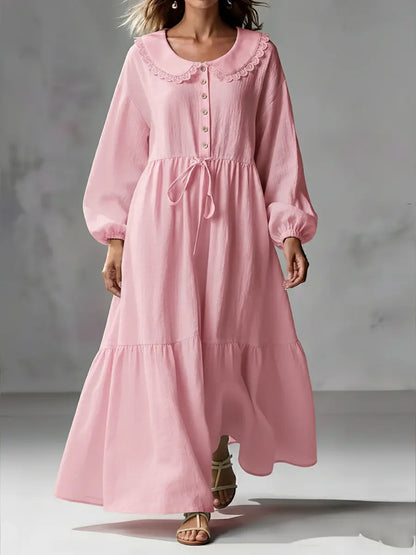 Cozy Linen and Cotton Long-Sleeved Dress