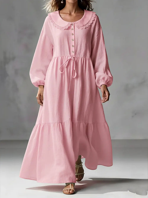 Cozy Linen and Cotton Long-Sleeved Dress