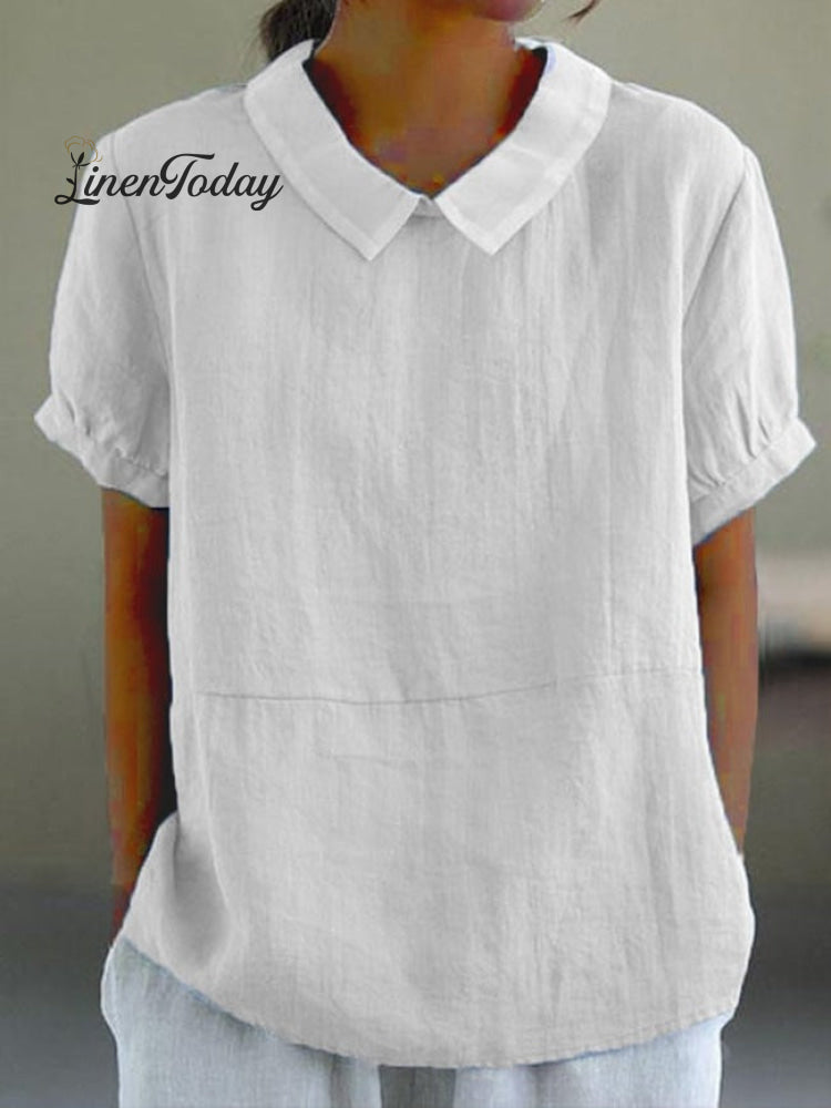 Retro Floral Art Print Casual Cotton and Linen Shirt