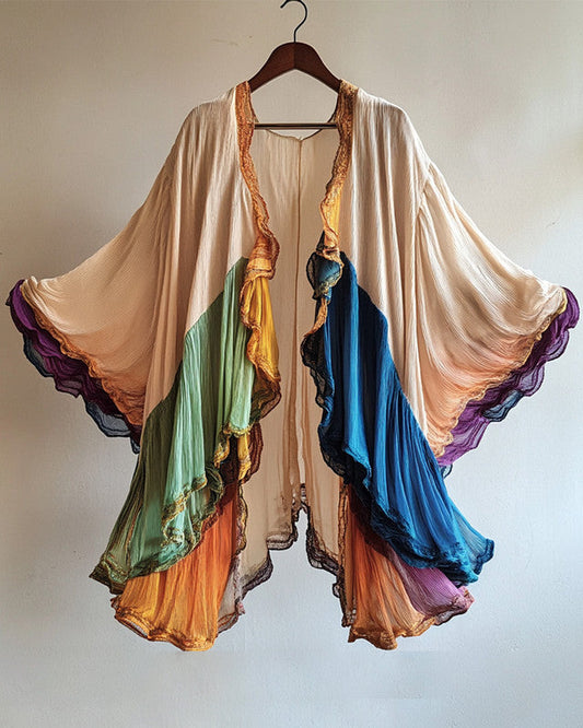 Summer Comfortable Handmade Feather Theme Embroidery Print Gradient Color Cardigan 09b3