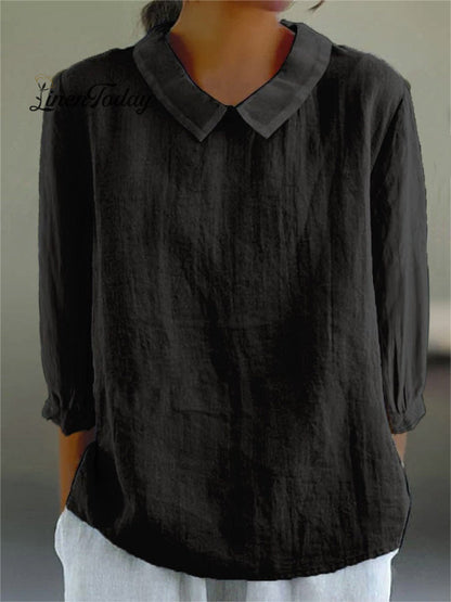 Solid Color Casual Cotton and Linen 3/4-Sleeve Shirt