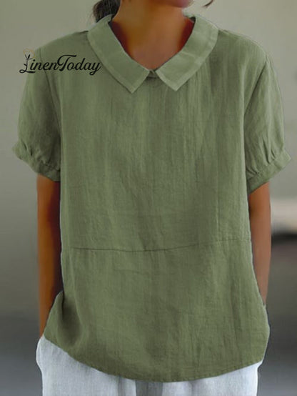 Solid Color Cotton and Linen Top