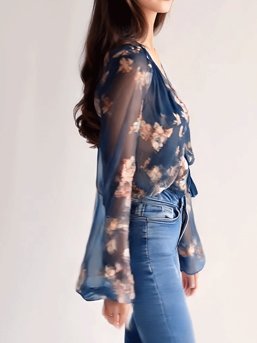 Elegant Bohemian Navy Floral Shirt