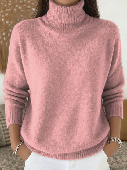 Solid Color Casual Knit Turtleneck Pullover Sweater
