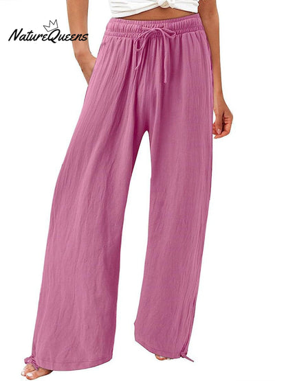 Cotton and Linen Wide-Leg Casual Pants