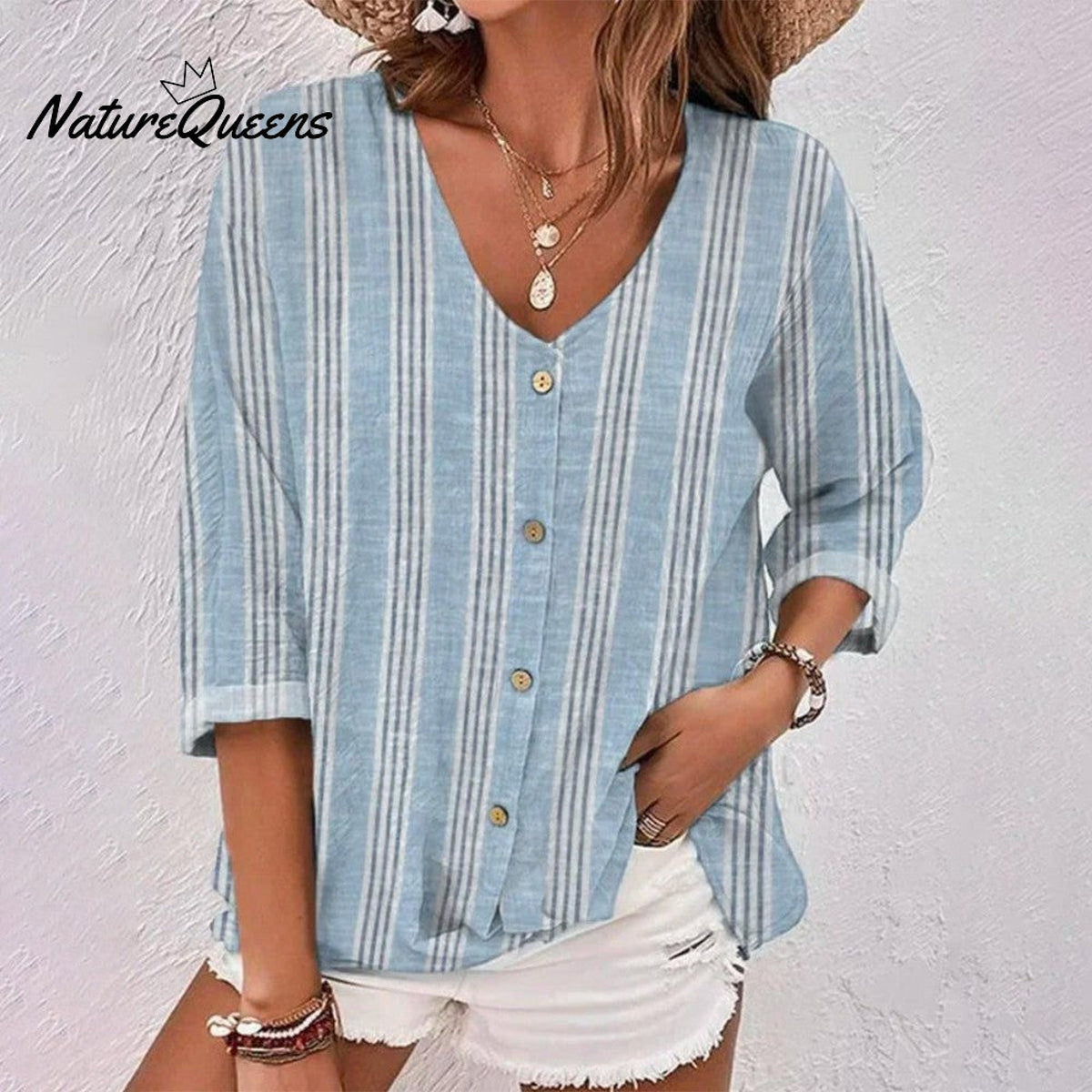 Fresh Blue 3/4-Sleeve Top