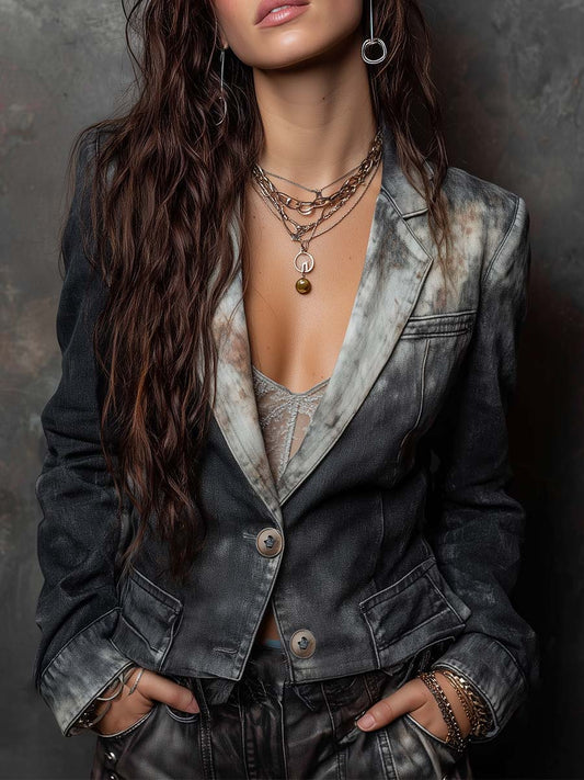Shadow-Wash Cropped Denim Blazer