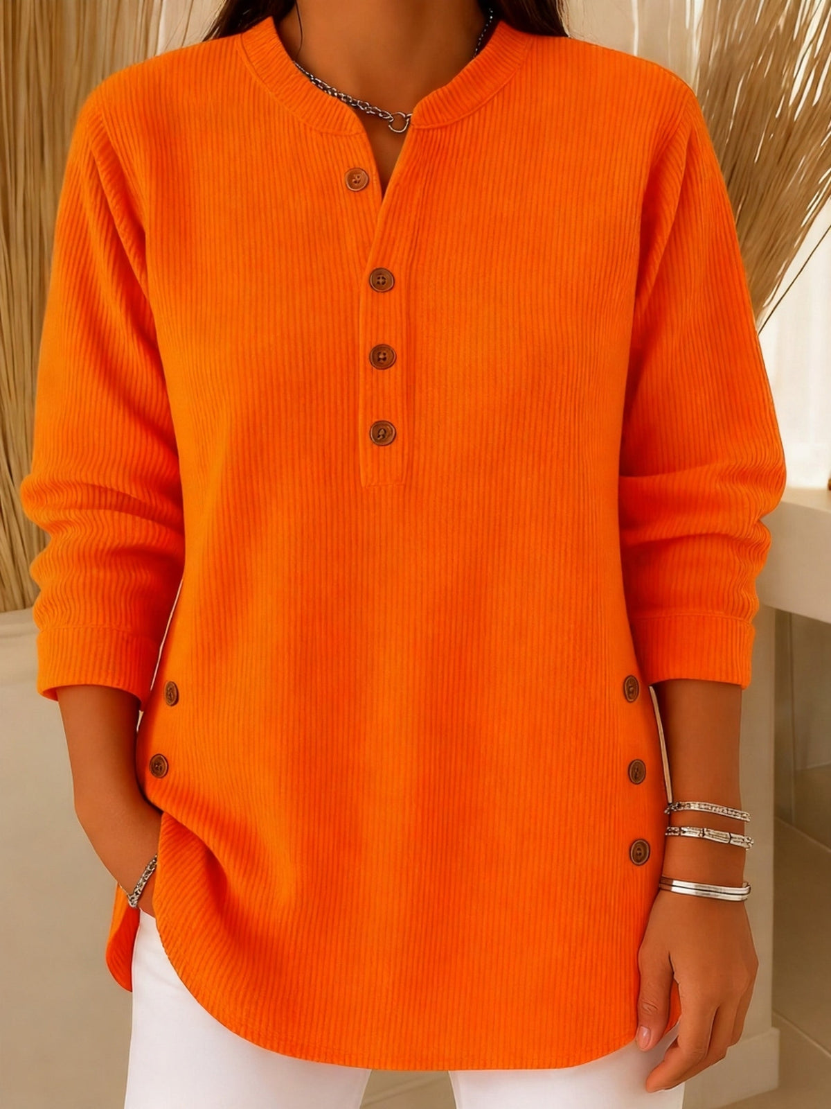 Solid Color Crew Neck Long-Sleeve Casual Loose Knit Pullover