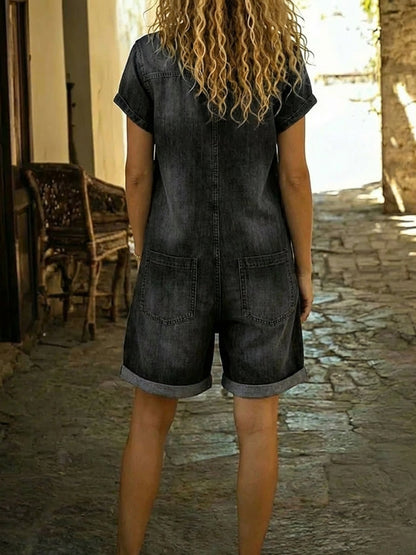 Casual Cotton Denim Jumpsuit Shorts