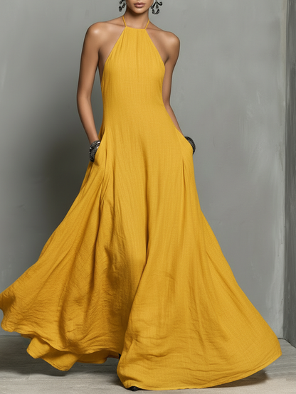 Minimalist and Elegant Halter Neck Maxi Dress