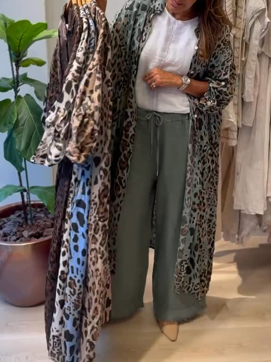 Leopard Print Linen and Cotton Shirt Dress
