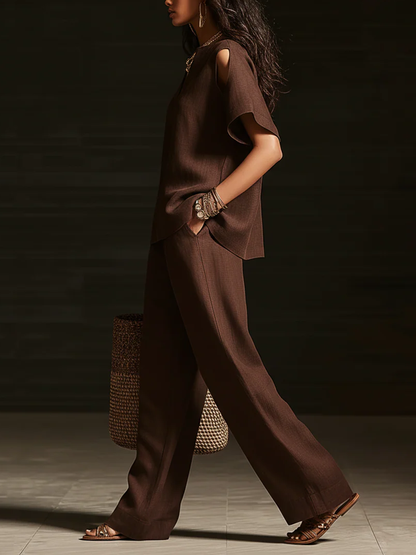 Elegant Off-the-Shoulder Top and Wide-Leg Pants Two-Piece Set