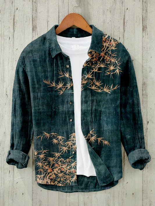Bamboo and Sakura Japanese Art Linen Blend Cozy Blouse