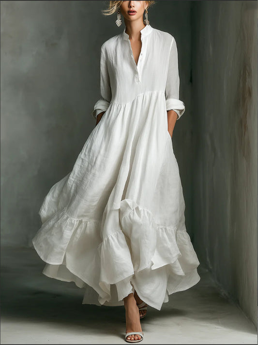Elegant Printed Maxi Dress with Ruffle Details