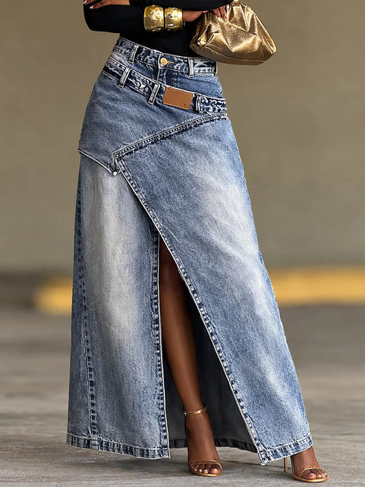 High-Waisted Loose-Fit Casual Denim Skirt