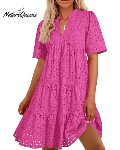Elegant Hollow Out Lace Ruffle Casual Mini Dress