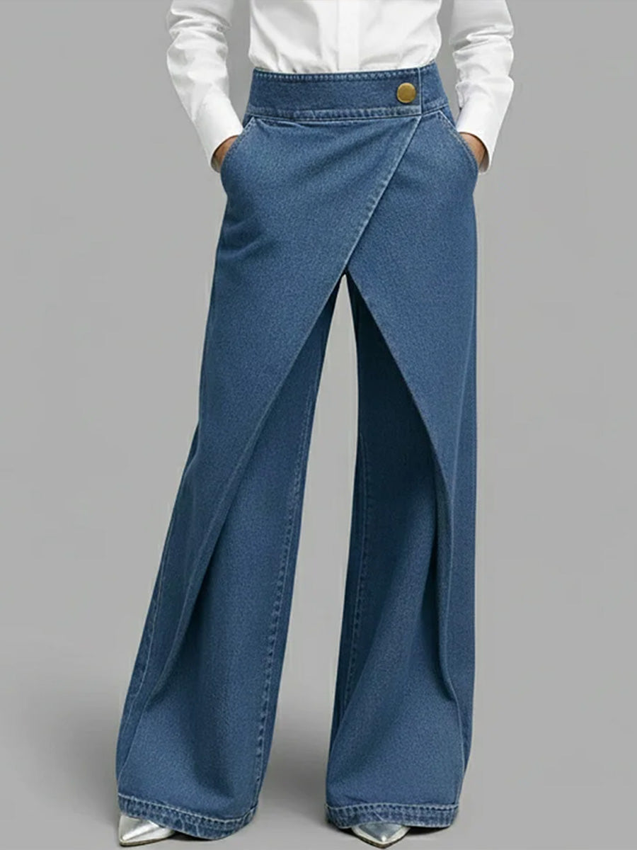 High-Waisted Casual Loose-Fitting Wide-Leg Jeans
