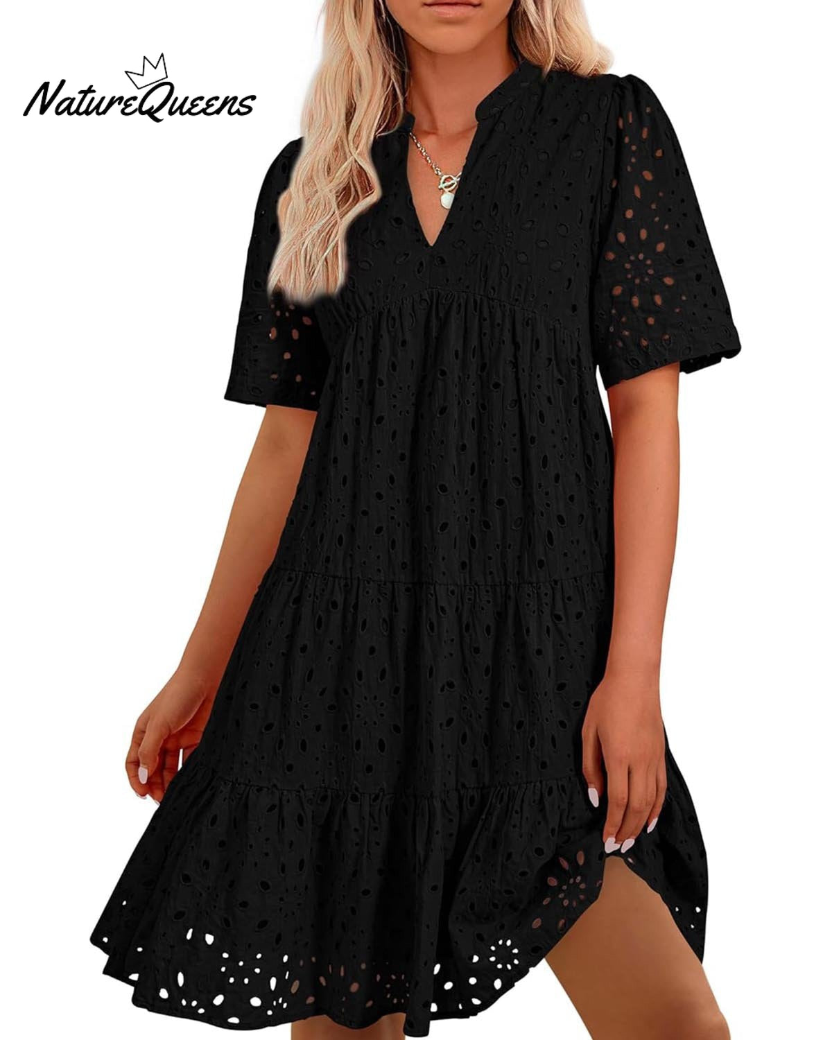Elegant Hollow Out Lace Ruffle Casual Mini Dress