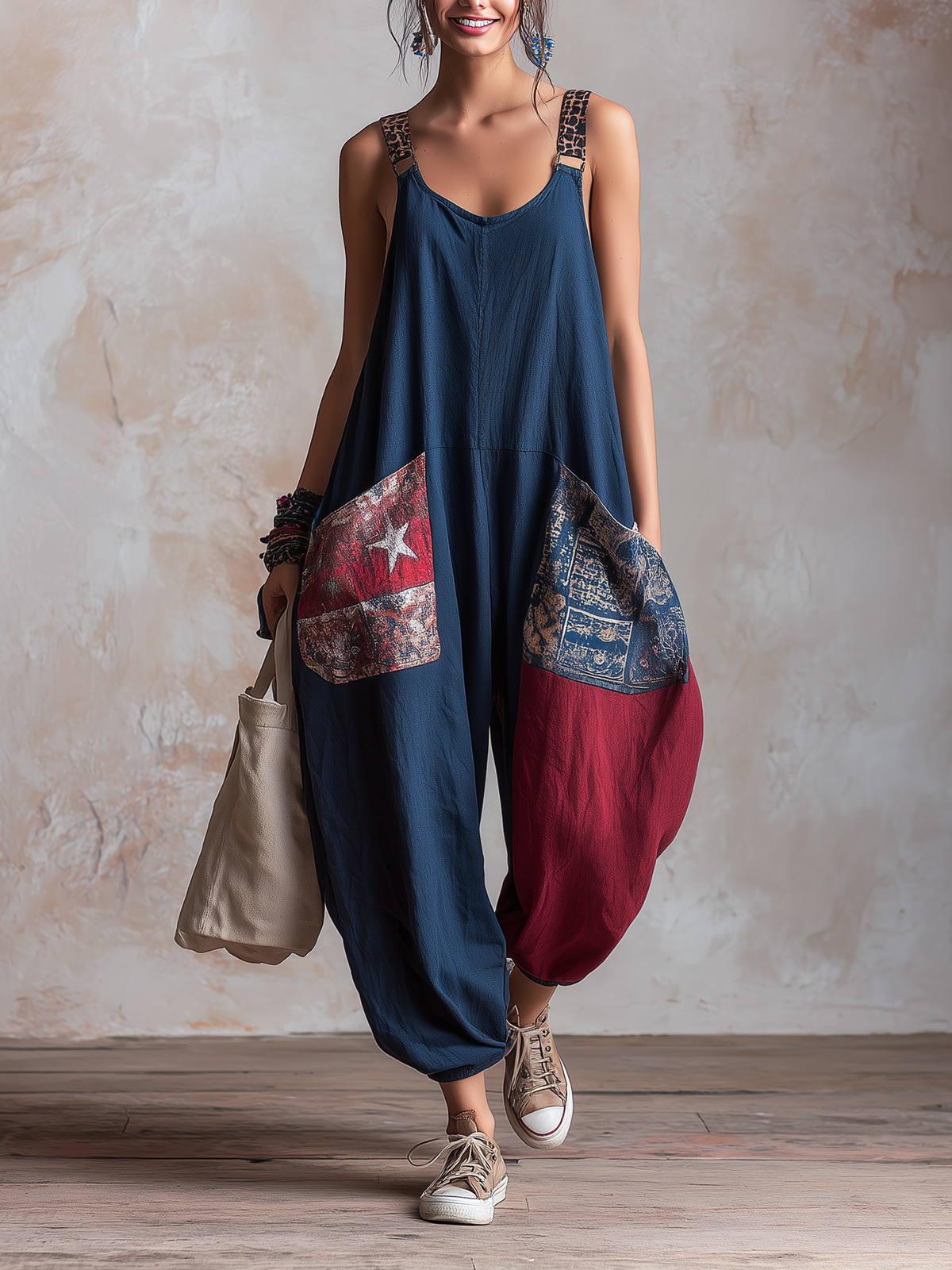 Patchwork Harem Jumpsuit | Effortless Boho Loungewear