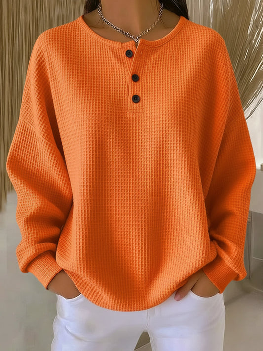 Casual Waffle Henry Collar Sweatshirt