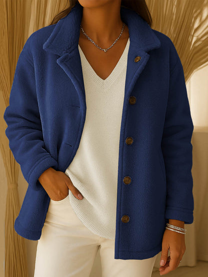 Solid Color Lapel Long-Sleeve Polar Fleece Cardigan Jacket