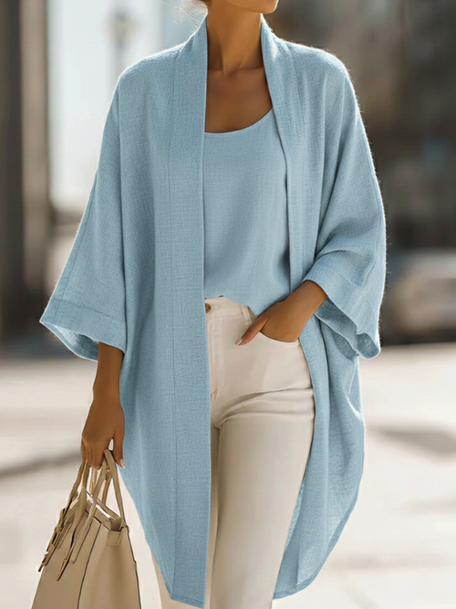 Cozy Minimalist Loose Cardigan and Vest Linen Set