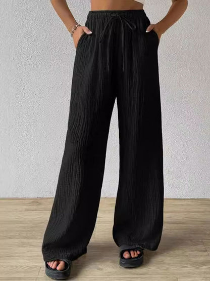 Solid Color Loose Casual Wide-Leg Pants