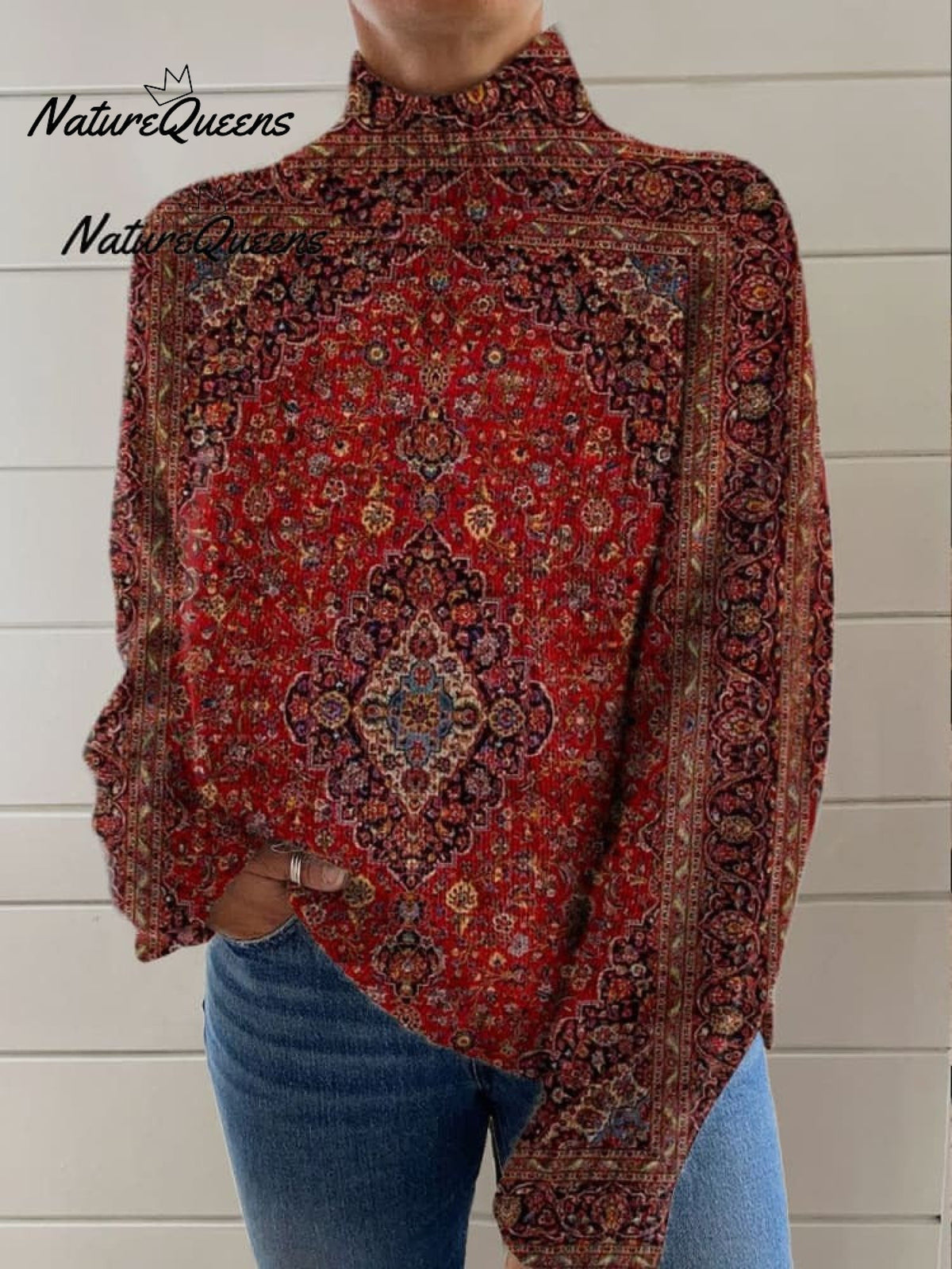 Vintage Art Print Casual Pullover Sweater