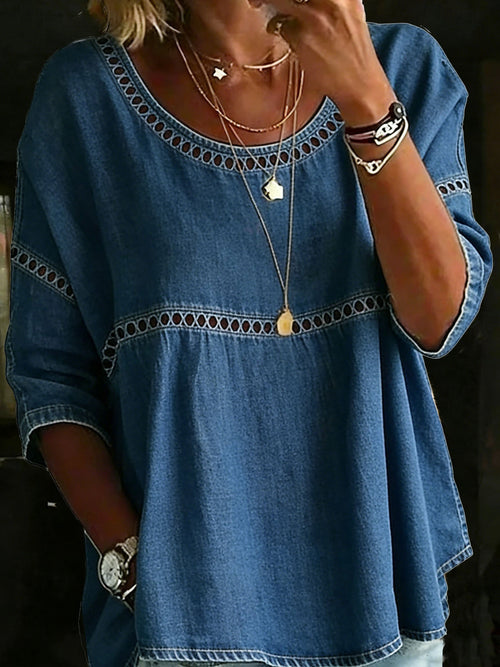Solid Color Casual Loose Denim Blouse Shirt