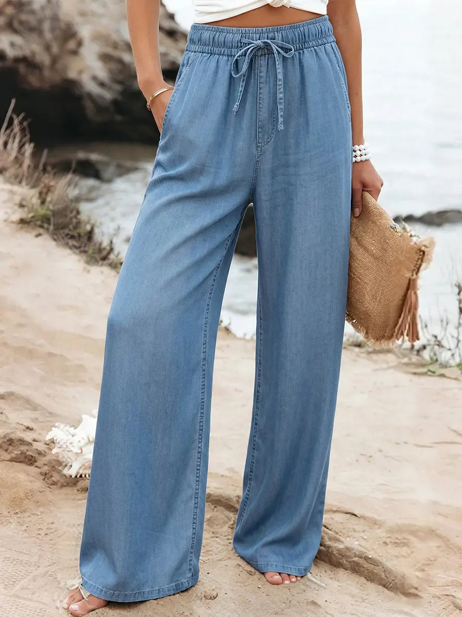 Casual Tencel and Cotton Wide-Leg Pants