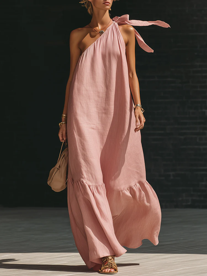 Elegant Off-Shoulder Tie-Strap Maxi Dress