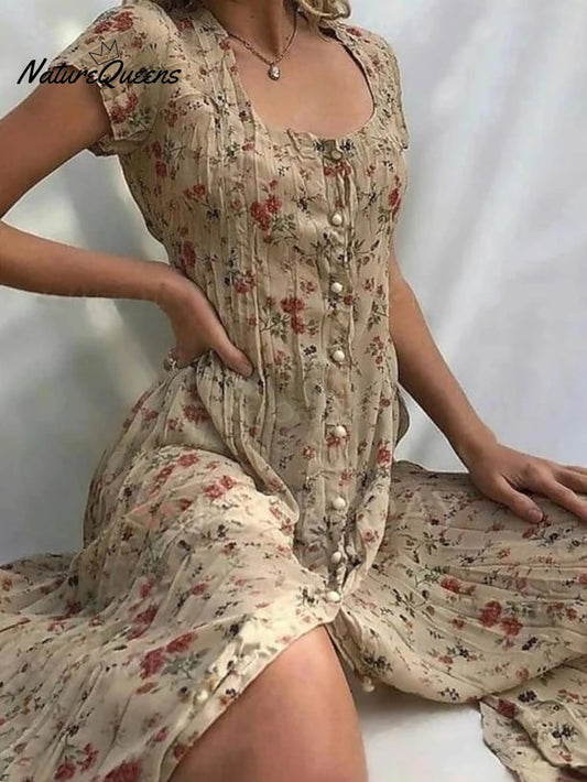Shift Dress Short-Sleeve Floral Button Front Print Summer