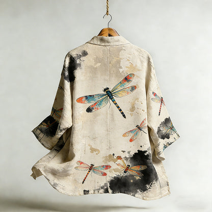 Japanese Art Style Color Dyed Dragonfly Elegant Cardigan