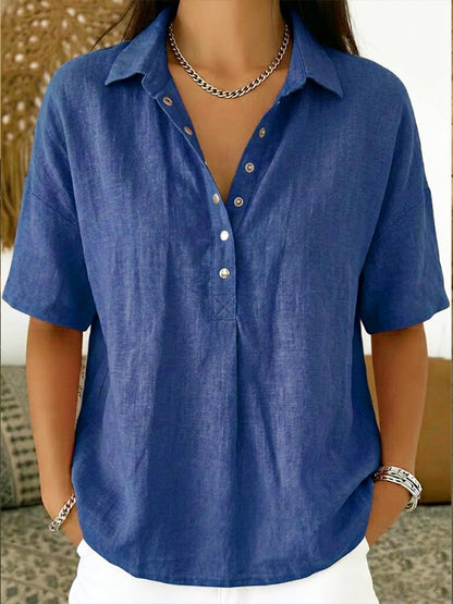 Cotton Linen Polo Shirt with Casual Short-Sleeve Summer Top