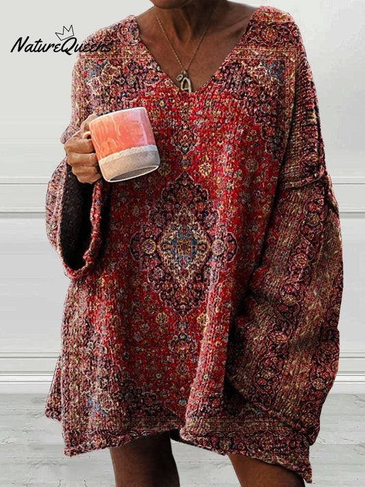 Vintage Art Print Casual Pullover Sweater