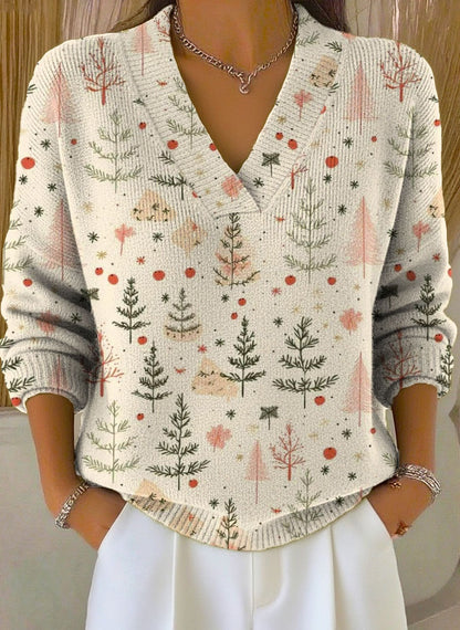 Christmas Tree Art Print Buttoned Cardigan Sweater