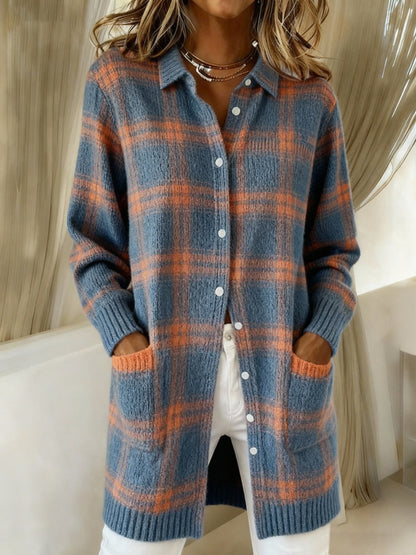 Plaid Print Casual Cotton Buttoned Cardigan Sweater