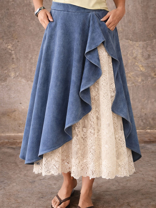 Chic Stylish Casual Lace Denim Skirt