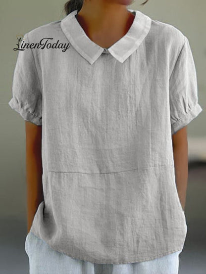 Solid Color Cotton and Linen Top